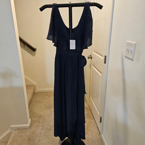 Women's Free People NWT Fiona Midnight Navy Embroidered High Low Wrap Dress M - Picture 4 of 10